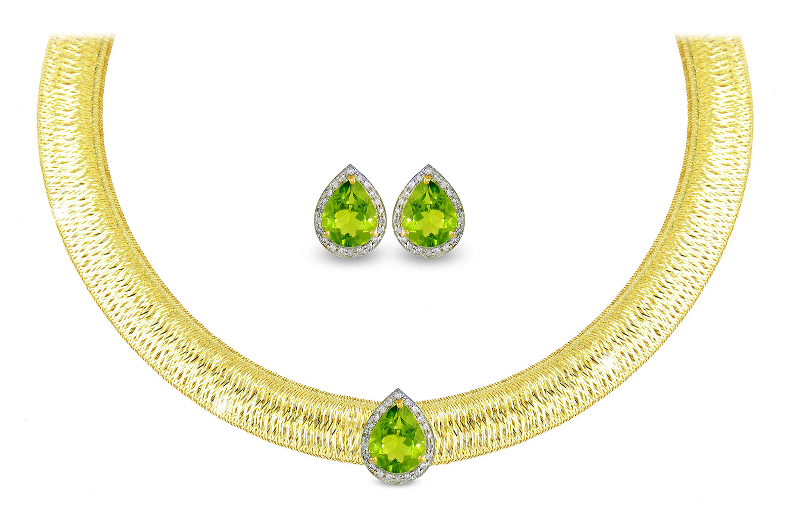 Vera Perla 18K Gold 0.36ct Diamonds, Peridot Jewelry Set - 2 pcs.